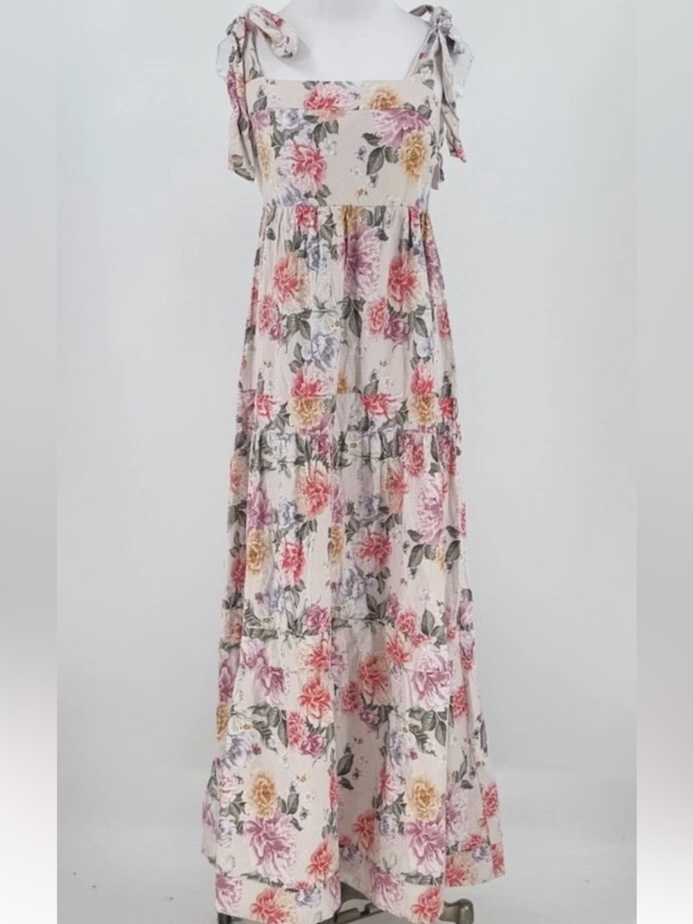 HOUSE OF HARLOW 1970 LINEN TIERED TIE STRAP MAXI DRESS SIZE M - Picture 6 of 14